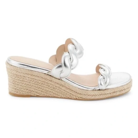 Stuart Weitzman Silver Twist‎ Espadrille Wedge Sandals
